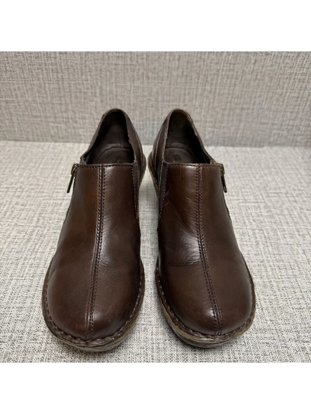 Born Shoes Womens Sz 7 M Brown Leather Madigan Mules Ankle Boots Zip Booties